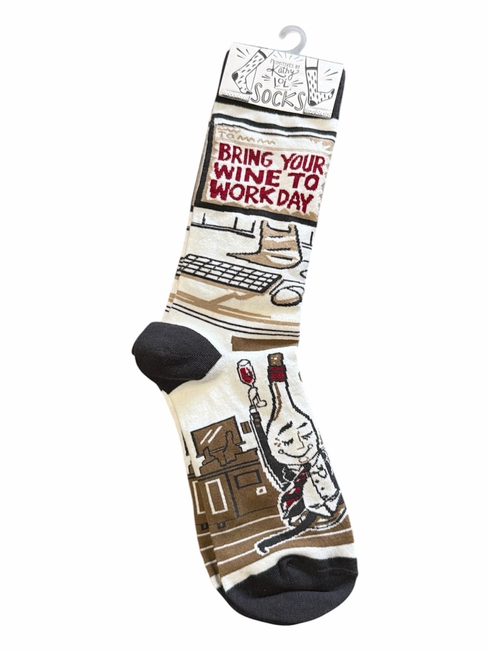 Primitives by Kathy Crew Socks in White, Black, Tan & Red Cocktail Design - Picture 2 of 4
